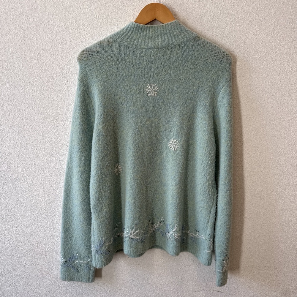 Talbots Blue Sparkle Beaded Wool Blend Stretch Christmas Tree Sweater New Large - Picture 7 of 13